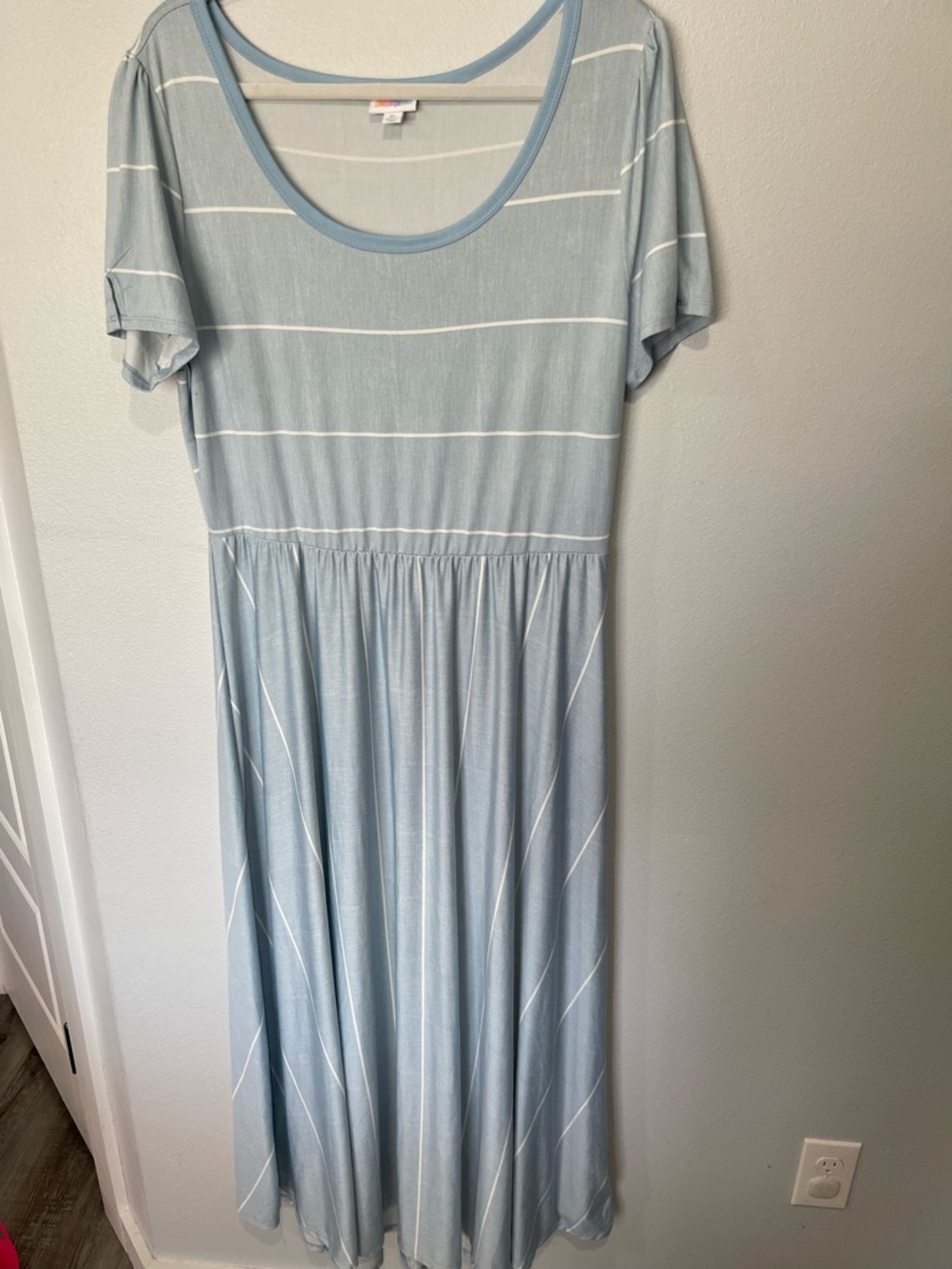 LuLaRoe Pale Blue and White Striped Scoop-Neck Maxi Dress